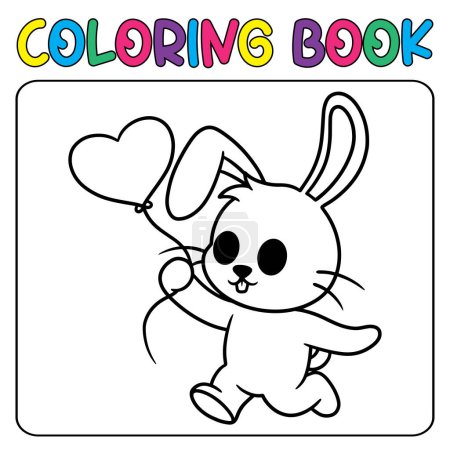 Téléchargez les illustrations : Vecteur mignon lapin tenant ballon pour coloriage des enfants illustration vectorielle - en licence libre de droit