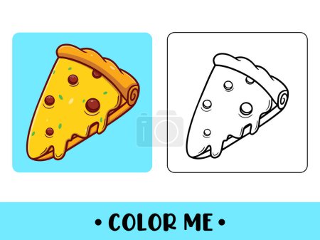 Téléchargez les illustrations : Pizza vectorielle mignonne pour illustration d'icône vectorielle de coloriage pour enfants - en licence libre de droit