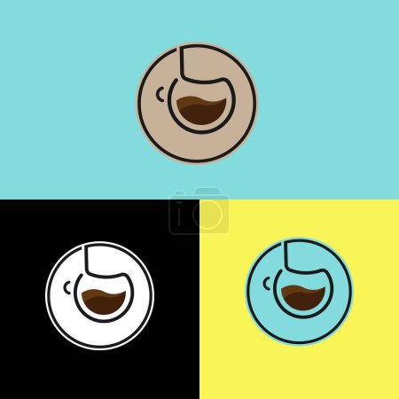 Téléchargez les illustrations : Définir ligne tasse de café avec icône de haricots. sur fond noir. vecteur - en licence libre de droit
