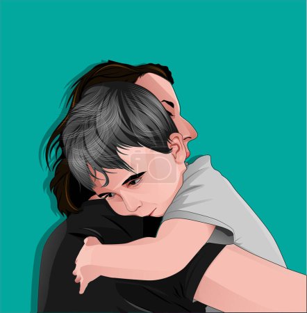 Ilustración de Padre abrazo hijo, familia, vector de ilustración - Imagen libre de derechos