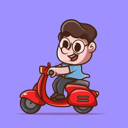Illustration for Cute boy riding vespa cartoon icon illustration. Flat design style - Royalty Free Image