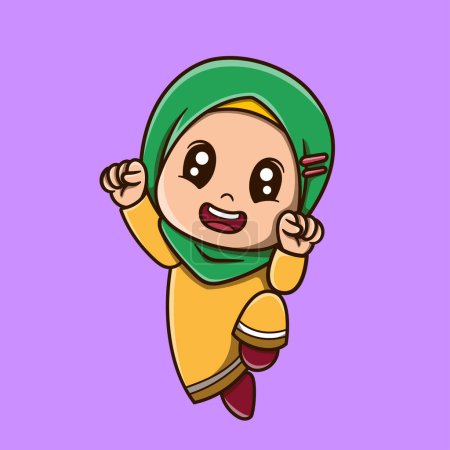  Vector cutehappy girl vector icon illustration. ramadan mascot cartoon character.