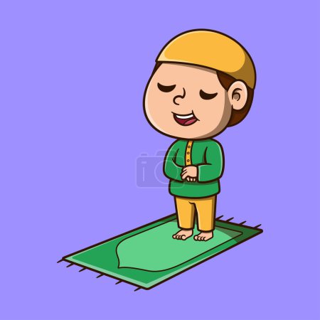 Vector cute praying boy vector icon illustration. ramadan mascot cartoon character.