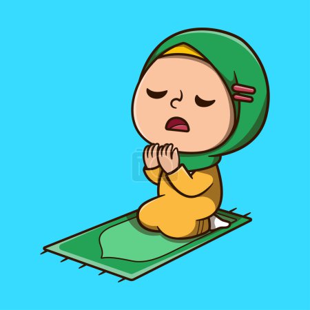 Vector cute girl praying vector icon illustration. ramadan mascot cartoon character.