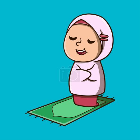 Vector cute praying girl vector icon illustration. ramadan mascot cartoon character.