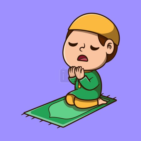  Vector cute boy praying vector icon illustration. ramadan mascot cartoon character.