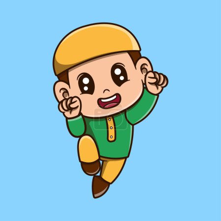 Vector cute happy boy vector icon illustration. ramadan mascot cartoon character.