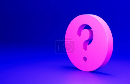 Photo for Pink Unknown search icon isolated on blue background. Magnifying glass and question mark. Minimalism concept. 3D render illustration. - Royalty Free Image