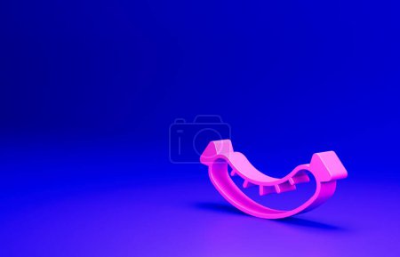 Photo for Pink Sausage icon isolated on blue background. Grilled sausage and aroma sign. Minimalism concept. 3D render illustration. - Royalty Free Image