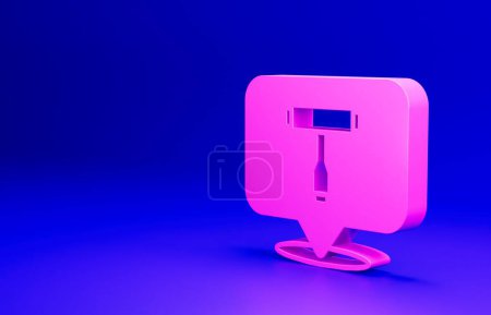 Photo for Pink Multi-Function All-In-One portable skate tool T-tool for skateboard, longboard, electric skateboard icon isolated on blue background. Minimalism concept. 3D render illustration. - Royalty Free Image