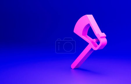 Photo for Pink Wooden axe icon isolated on blue background. Lumberjack axe. Minimalism concept. 3D render illustration. - Royalty Free Image