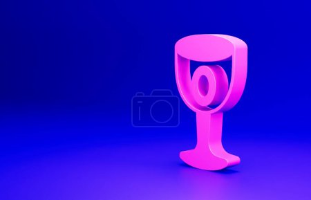 Pink Medieval goblet icon isolated on blue background. Holy grail. Minimalism concept. 3D render illustration.