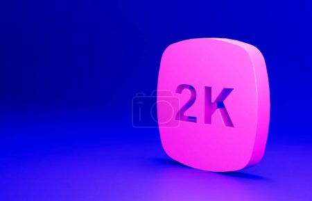 Téléchargez les photos : Icône Ultra HD rose 2k isolée sur fond bleu. Concept de minimalisme. Illustration de rendu 3D. - en image libre de droit