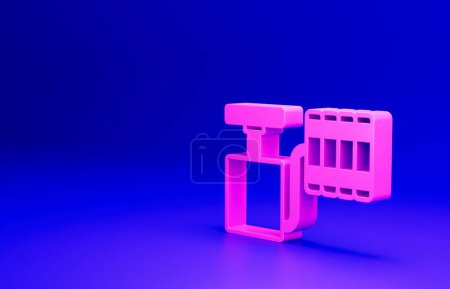 Photo for Pink Handle detonator for dynamite icon isolated on blue background. Minimalism concept. 3D render illustration. - Royalty Free Image