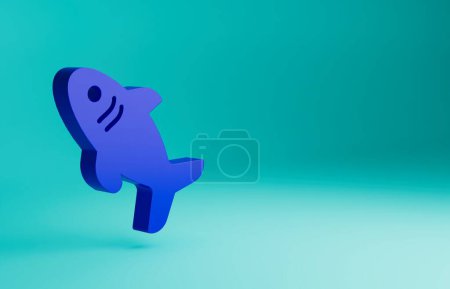 Téléchargez les photos : Icône Requin bleu isolée sur fond bleu. Concept de minimalisme. Illustration de rendu 3D. - en image libre de droit