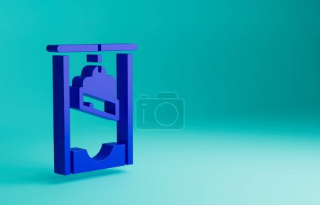 Téléchargez les photos : Icône d'exécution médiévale Guillotine bleue isolée sur fond bleu. Concept de minimalisme. Illustration de rendu 3D. - en image libre de droit