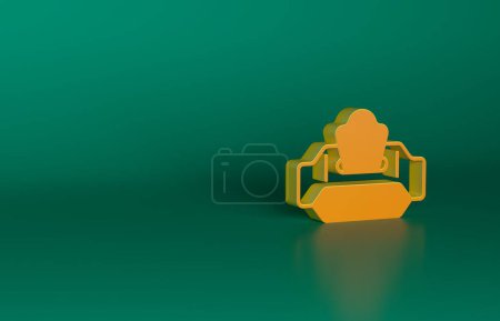 Foto de Orange Wet wipe pack icono aislado sobre fondo verde. Concepto minimalista. Ilustración de representación 3D. - Imagen libre de derechos