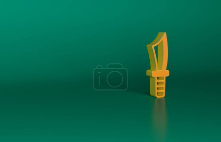 Téléchargez les photos : Icône de couteau militaire orange isolé sur fond vert. Concept de minimalisme. Illustration de rendu 3D. - en image libre de droit