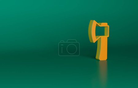Photo for Orange Wooden axe icon isolated on green background. Lumberjack axe. Minimalism concept. 3D render illustration. - Royalty Free Image