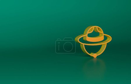 Foto de Sombrero de guardabosques canadiense naranja icono uniforme aislado sobre fondo verde. Concepto minimalista. Ilustración de representación 3D. - Imagen libre de derechos