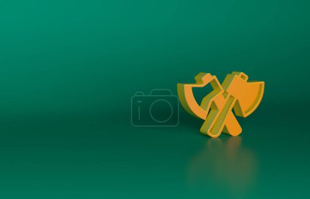 Photo for Orange Wooden axe icon isolated on green background. Lumberjack axe. Minimalism concept. 3D render illustration. - Royalty Free Image