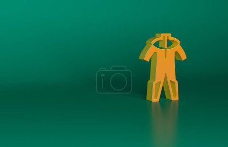 Foto de Traje de neopreno naranja para el icono del buceo aislado sobre fondo verde. Equipo submarino de buceo. Concepto minimalista. Ilustración de representación 3D. - Imagen libre de derechos