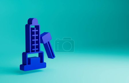 Photo for Blue High striker attraction with big hammer icon isolated on blue background. Attraction for measuring strength. Amusement park. Minimalism concept. 3D render illustration. - Royalty Free Image