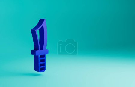 Téléchargez les photos : Couteau militaire bleu icône isolée sur fond bleu. Concept de minimalisme. Illustration de rendu 3D. - en image libre de droit