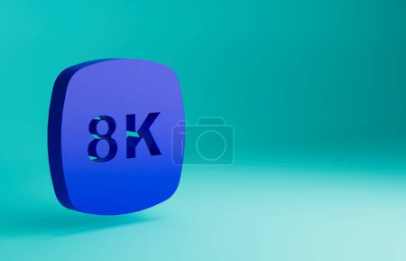 Téléchargez les photos : Icône Ultra HD 8k bleue isolée sur fond bleu. Concept de minimalisme. Illustration de rendu 3D. - en image libre de droit