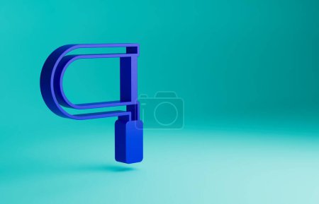 Téléchargez les photos : Icône Blue Hacksaw isolée sur fond bleu. Scie à métaux pour bois et métal. Concept de minimalisme. Illustration de rendu 3D. - en image libre de droit