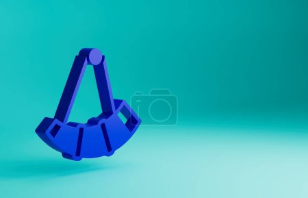 Foto de Icono de cuerno de caza azul aislado sobre fondo azul. Concepto minimalista. Ilustración de representación 3D. - Imagen libre de derechos