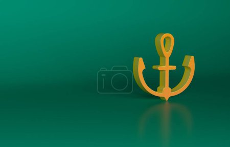 Téléchargez les photos : Icône Ancre orange isolée sur fond vert. Concept de minimalisme. Illustration de rendu 3D. - en image libre de droit