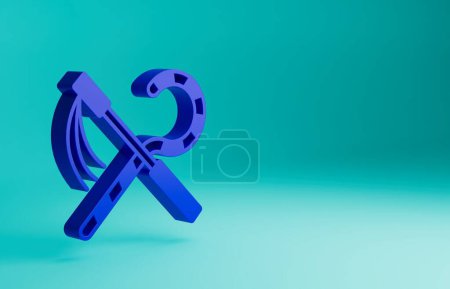Photo for Blue Crook and flail icon isolated on blue background. Ancient Egypt symbol. Scepters of egypt. Minimalism concept. 3D render illustration. - Royalty Free Image