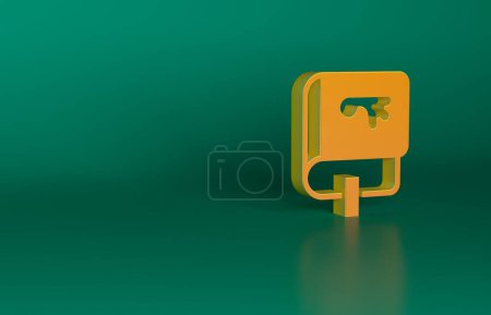 Photo for Orange Viking book icon isolated on green background. Minimalism concept. 3D render illustration. - Royalty Free Image