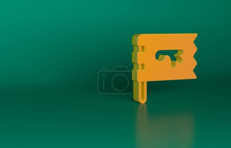 Photo for Orange Viking flag icon isolated on green background. Minimalism concept. 3D render illustration. - Royalty Free Image