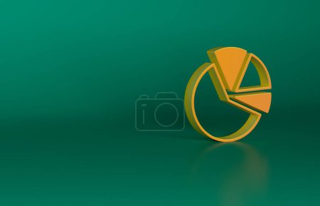 Photo for Orange Pie chart infographic icon isolated on green background. Diagram chart sign. Minimalism concept. 3D render illustration. - Royalty Free Image
