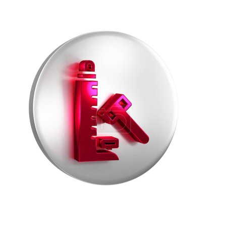 Photo for Red High striker attraction with big hammer icon isolated on transparent background. Attraction for measuring strength. Amusement park. Silver circle button.. - Royalty Free Image