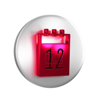 Photo for Red Calendar 12 june icon isolated on transparent background. Russian language 12 june Happy Russia Day. Silver circle button.. - Royalty Free Image