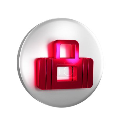 Photo for Red Sport bag icon isolated on transparent background. Silver circle button.. - Royalty Free Image