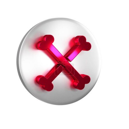 Foto de Rojo Cruzado huesos humanos icono aislado sobre fondo transparente. Botón círculo de plata.. - Imagen libre de derechos