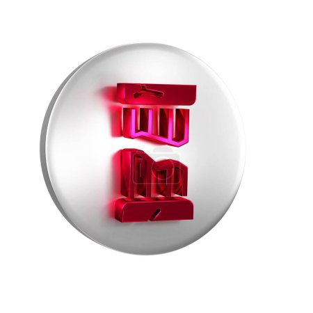 Photo for Red Broken ancient column icon isolated on transparent background. Silver circle button.. - Royalty Free Image