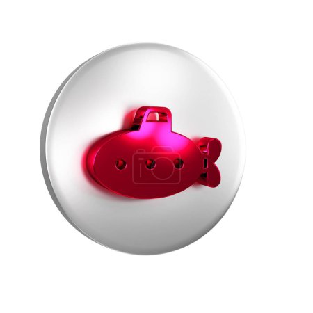 Téléchargez les photos : Icône jouet sous-marin rouge isolé sur fond transparent. Bouton cercle argent.. - en image libre de droit