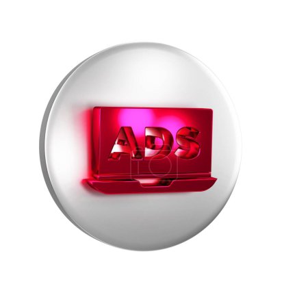 Photo for Red Advertising icon isolated on transparent background. Concept of marketing and promotion process. Responsive ads. Social media advertising. Silver circle button. - Royalty Free Image