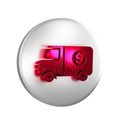 Téléchargez les photos : Icône de camion blindé rouge isolé sur fond transparent. Bouton cercle argent. - en image libre de droit