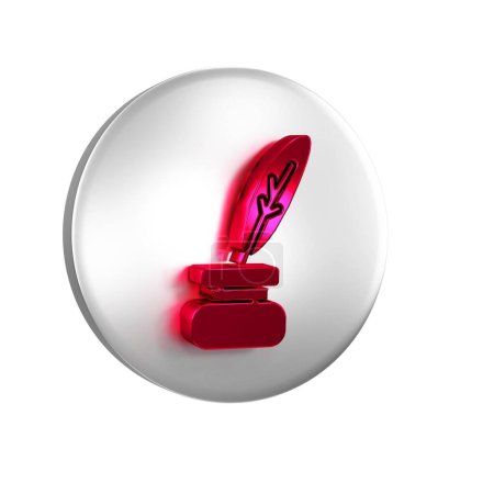 Photo for Red Feather and inkwell icon isolated on transparent background. Silver circle button. - Royalty Free Image