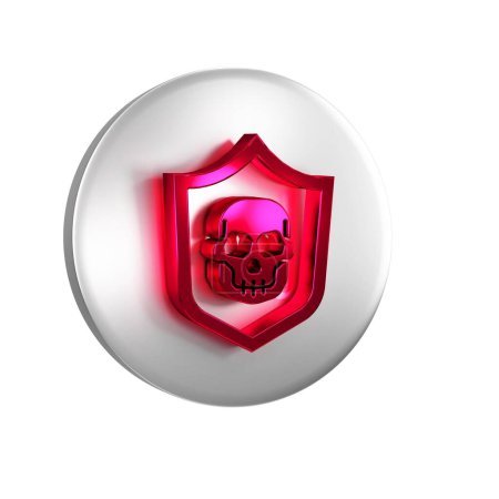 Photo for Red Shield with pirate skull icon isolated on transparent background. Silver circle button. - Royalty Free Image
