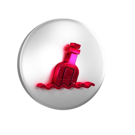 Photo for Red Glass bottle with a message in water icon isolated on transparent background. Letter in the bottle. Pirates symbol. Silver circle button. - Royalty Free Image
