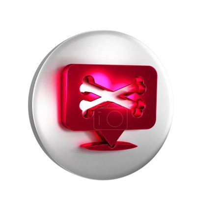 Photo for Red Location pirate icon isolated on transparent background. Silver circle button. - Royalty Free Image