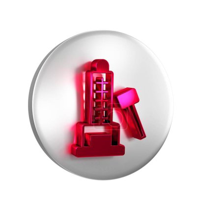 Photo for Red High striker attraction with big hammer icon isolated on transparent background. Attraction for measuring strength. Amusement park. Silver circle button. - Royalty Free Image