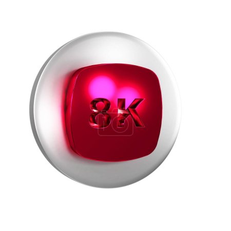 Téléchargez les photos : Icône Ultra HD 8k rouge isolée sur fond transparent. Bouton cercle argent. - en image libre de droit